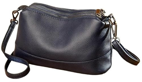 SMMZRF Taschen Mode All-Match-Farbfarbe Damen Schulter Messenger-Tasche Echte Lederumhängetasche-Blau