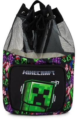 Minecraft Sac de natation pour garçons | Sac de bain pour garçons | Sac à dos pour garçons | Sac en polyéthylène pour l'école, noir, taille M, Noir/blanc, M