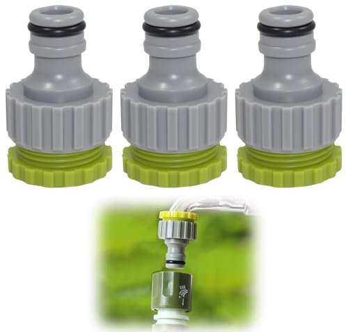 unillea Adaptador de Grifo para Manguera, Juego de 3 Conectores 2-en-1, Compatible con Gardena, Raccord de 1/2 Pulgada 3/4 Pulgada, Raccordo de Goma para Riego de Jardín, Fácil de Instalar
