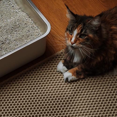 LucyBalu® Loomat Kattlådmatta med halkskydd I Sand | Matta för kattlåda, tassvänlig vaxkaka, halkfri, tvättbar
