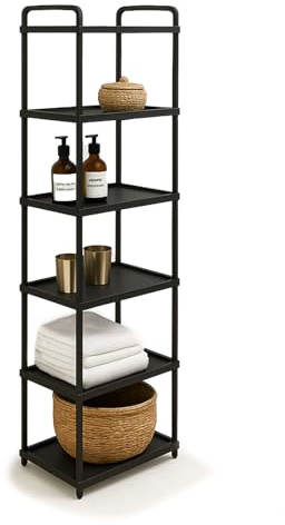 ABBAware Standregal mit 6 Ebenen - 40 x 30 x 135 cm Kunststoff schwarz - schmales Regal für Küche, Bad, Keller & Abstellraum - Badezimmerregal & Kellerregal ohne Bohren - schmales Regal