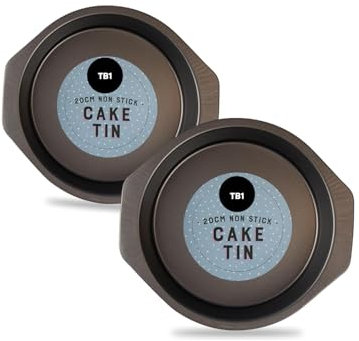TB1 2 Pack 8 Inch Cake Tins for Baking – Heavy-Duty Non-Stick Carbon Steel Round Cake Tin Moulds – Premium Baking Tins for Sponge Cakes, Bundt Cakes, Cheesecakes – Oven & Freezer Safe Bakeware