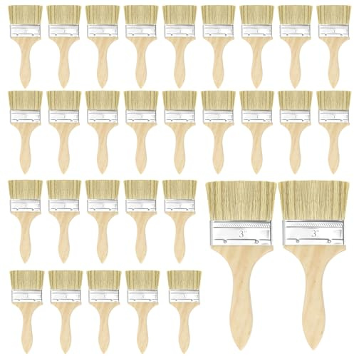 SYUTBOU 30 Pinceles Planos de Pintor, 7,5 x 20,5 cm, Mango de Madera, Pincel Ancho, Color Madera, cerdas sintéticas, para Pintar