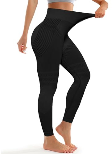 Leggings Anti Cellulite Femme, 3D Legging Compression, Minceur Taille Haute sans Couture, Pantalon de Sport Yoga Fitness Sculptant (FR/ES, Alpha/Lettres, L, Taille Normale, Taille Normale, Noire)