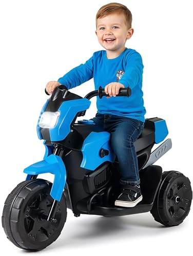 DREAMADE 6V Moto Électrique Enfants 3+ Ans, 69,5 x 32 x 47,5 CM, Charge Max.20 KG, Jouet Électrique à Batterie avec Phare LED et Pédale au Pied, Moto à 3 Roues pour Tout-Petits (Bleu)
