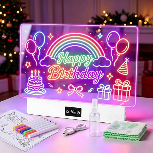OUTON Rechargeable LED Drawing Board for Kids, 16 Glow Doodle LED Note Board with 8 Colors, 3 Light Effects, Reusable Neon Light Up Drawing Tablet Gift for Girls and Boys with Battery Display, White