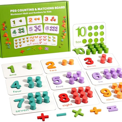 Tablero De Conteo De Clavijas - Juguete De Aprendizaje De Matemáticas De Madera De 9,06 Pulgadas | Manipulantes De Y | Piezas Numéricas Educativas: para Niños Pequeños En Edad Preescolar, E