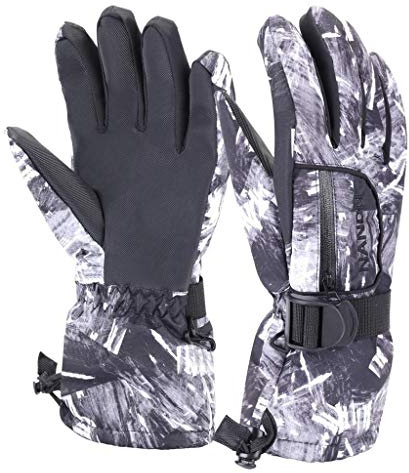 Vertast Gants d'hiver coupe-vent chauds résistant aux intempéries pour ski, ski, ski, cyclisme, Enfant, Black graffiti, S(Age 7~9/Height 110~130cm)