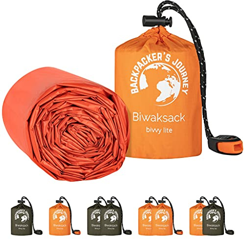 Backpacker's Journey Nödsovsäck Bivacksäck 115 g - Vattentät Överlevnadssäck med Visselpipa 120 dB, 213 x 91 cm, Återanvändbar