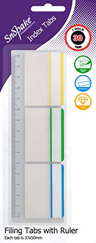 Snopake Extra tjocka omplacerbara arkiveringsindexflikar (37 x 50 mm) med linjal – 30 flikar [blandade/halvtransparent] 15885