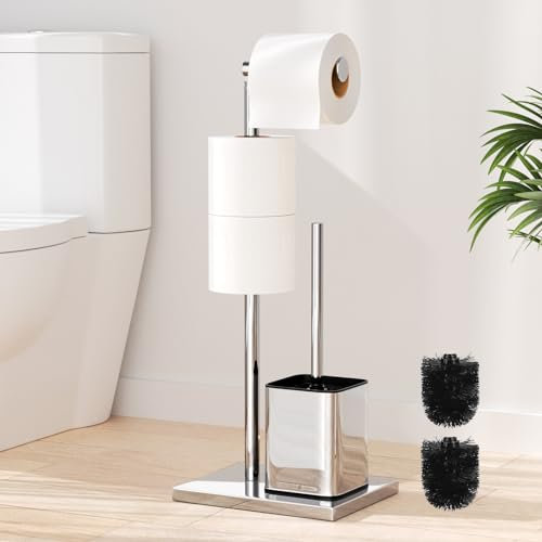 Susswiff Stainless Steel Toilet Roll Holder and Brush - Free Standing, Silver