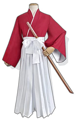 Unisex Kendo Anzug Japanisch Traditionelle Kimono Samurai Hakama Bushi Uniform Kungfu Kampfkunst Cosplay Verkleidung (10# Rot, L)