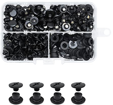JINTANG 100 set di viti Chicago,M5×4mm Rivetti a Vite, kit di viti Chicago Phillips, rivetto in metallo Chicago Button,per cintura in pelle fai da te cintura decorazione rilegatura(Nero opaco)