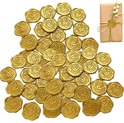 50 Pezzi Adesivo Sigillo di Cera Ceralacca Adesivi Sigillanti Adesivi Con Sigillo di Cera Adesivi Ceralacca Matrimonio per Inviti di Matrimonio Compleanno Decorazione per Feste DIY Scrapbooking (Oro)