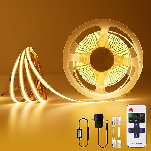Airand COB Led Streifen 24V Dimmbar 5M Kit, Warmweiss 3000K Flexibel LED Strip Light, IP44 Wasserdicht Lichtband Led Selbstklebend mit Fernsteuerung, 5m Lichtleiste für Bad Küche Unterbaubeleuchtung