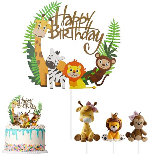 Décorations De Gâteaux Animaux de la Jungle Cupcake Topper Decoration Gateau Anniversaire Jungle Decoration Gateau Jungle Animaux de la Jungle Cake Topper Happy Birthday pour Fête D'anniversaire