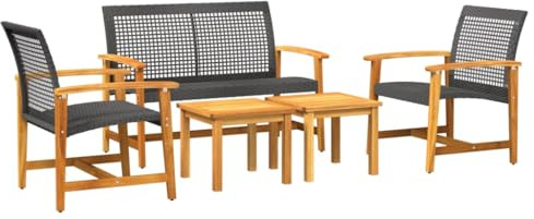 vidaXL Salon de Jardin 5 pcs Noir résine tressée et Bois d'acacia