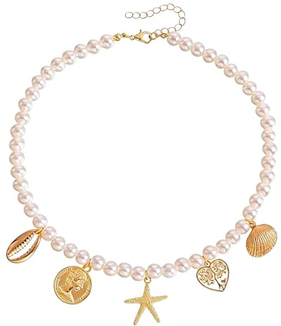 Pärla snäcka halsband för kvinnor guld snäcka hänge halsband lager skal halsband sommar halsband surfare strandhalsband sommar saker smycken