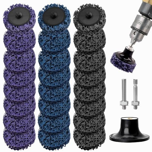 Coztie CSD Scheibe Schleifscheibe, 18 Stück Grobreinigungsscheibe, Reinigungsscheibe Set 2 Zoll Grobreinigungsscheibe Bohrmaschine mit zwei Zugstangen für Entrosten oder (50mm Mischen von Farben, 18)