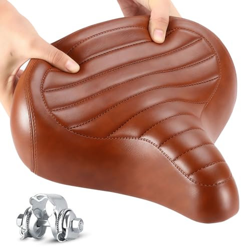 Bequemer Fahrradsattel Ergonomischer Fahrrad Sattel für Damen & Herren Fahrradsitz Breit Komfortsattel Wasserdicht, stoßdämpfend für Cityrad, Mountainbike, Ebike, Heimtrainer (Braun)