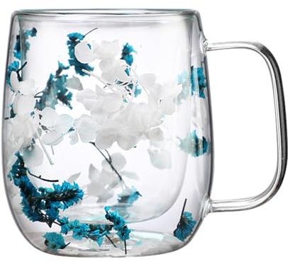 Tasse à Thé en Verre Double Paroi avec Fleurs Séchées - Résistante à la Chaleur pour Café, Boissons Froides et Cappuccino
