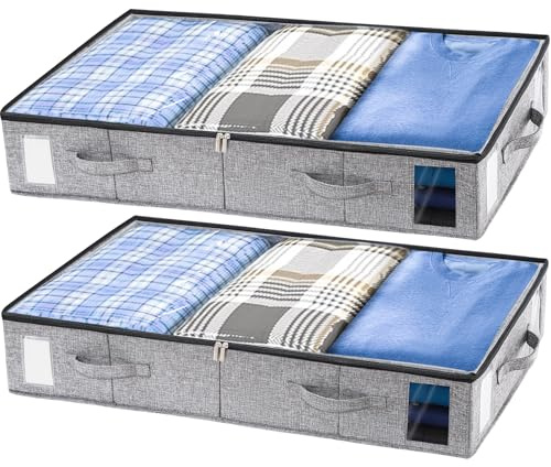 combocube 2 Pack Under Bed Storage Containers, Stackable Closet Organizers and Storage Bins with Sturdy Support, Foldable Underbed Clothes Storage Box for Blanket, Comforter, Sweater, Pillows, Shoes