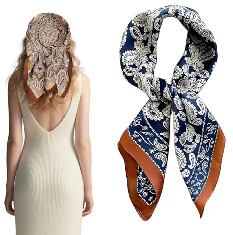 Shwdsy 2 Pièces Bandana Femme, Soie Simulée Foulard, Style Vintage Foulard Cheveux, pour Décorer les Vêtements, les Cheveux, le Cou ou le Sac à Main
