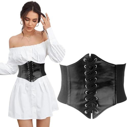 Cinturón Elástico Corset Pirata para Mujer, Ancho Cinturón de Vestir Atado, Halloween Cinturón Estilo Retro