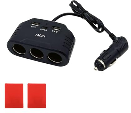Adaptador para encendedor de cigarrillos, cargador de coche, encendedor de cigarrillos, carga rápida, con 3 puertos (2 USB+1 Tipo-C), 12 V-24 V, 120 W