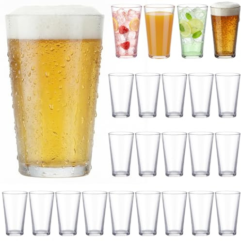 Patelai 24 Set Pint Beer Glasses Set 16 oz Pint Glasses Drinking Made for Beverages, Juice, Cocktail, Highball Drinking Tumbler Glass Design for Home Dining, Bars, Pubs and Parties & Dishwasher Safe