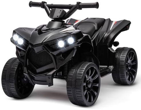 Quad eléctrico para niños de 6 V con Faros LED, música y claxon, vehículo Infantil con 4 Ruedas Antideslizantes y función de Avance/Retroceso, para niños de 3 a 8 años, Color Negro