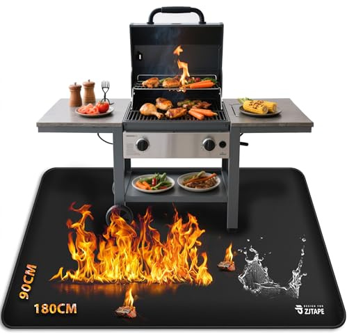 Tappetino ignifugo, per barbecue, 180 x 90 cm, pieghevole, protezione dal calore, in fibra di silicone, resistente all'acqua, per barbecue, pavimento, camino, prato e campeggio