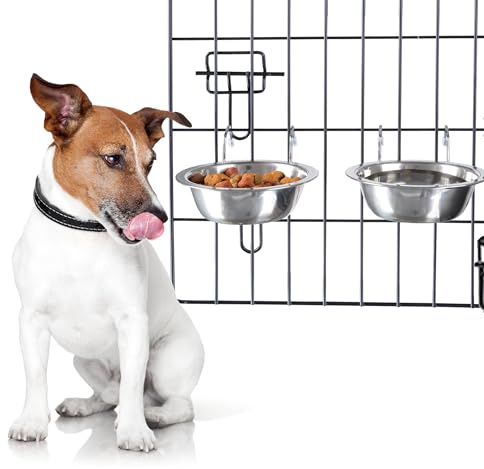 PETMAKER Cuencos Colgantes de Acero Inoxidable para Mascotas para Perros y Gatos, Jaula, Perrera y Jaula, Platos Grandes para Comida y Agua, Juego de 2, 48 onzas Cada uno
