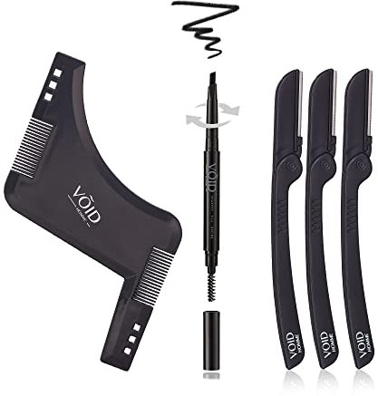VOID Homme Kit de revêtement de barbe - crayon de remplissage de la barbe, peigne en forme de barbe et kit de remplissage de barbe - Kit de remplissage de barbe pour look naturel imperméable (Noir)