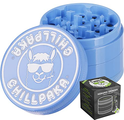 CHILLPAKA® Grinder Ceramica I Macinaspezie con Rivestimento Nano-Ceramico Antiaderente | Crusher per Erbe e Spezie (ø63mm, Blu)