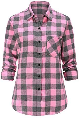 Dioufond Checked Flannel Shirts Women Long Sleeve Womens Plaid Shirt
