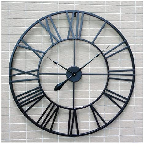 ZXCVB Reloj de Pared Grande 3D de 40/47/60/80cm, Reloj de Pared de Metal Hueco Redondo Retro, Reloj de números silencioso Moderno, decoración de jardín Interior y Exterior para el hogar,Negro,60cm