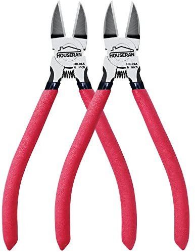HOUSERAN Alicates de Corte,152mm, 2 Piezas, Cortador Alambre, Alicates de Corte Lateral, Cortador Lateral Con Resorte, Alicates Joyeria, para Joyería, Flores Artificiales, Artesanía, Rojo