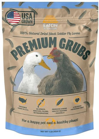 Eaton Pet and Pasture Premium Grubs, USA Grown Dried Black Soldier Fly Larvae, High Calcium Treat for Chickens, Ducks, Wild Birds (1 LB)