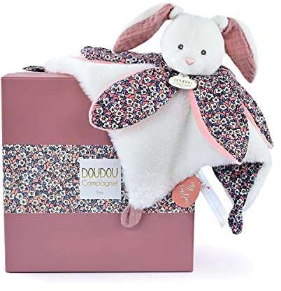 Doudou et Compagnie - Doudou pétale Lapin Rose- Rose - 27cm - Collection BOH'AIME - Cadeau Naissance - Jolie boîte Cadeau - Lavable en Machine 30°C - Tout Doux pour Les Câlins - DC4027