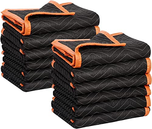 SIMPLI-MAGIC 79523 Heavy Duty Padded Moving Blankets, Black/Orange, 72” x 80”, 12 Pack