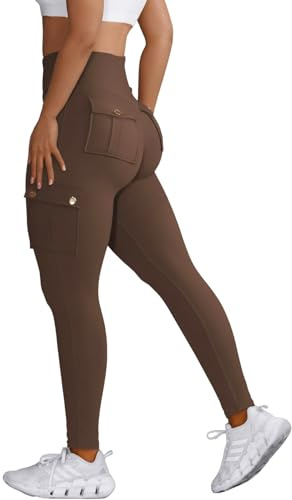 Nuofengkudu Sportbyxor med hög midja för damer, kvinnor, leggings med fickor, M