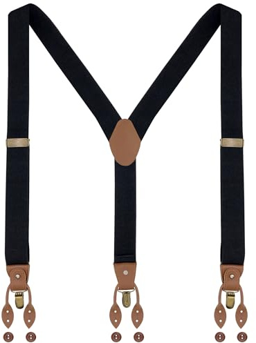 Ausukler Buttons Braces for Men Extra Strong 3.5 cm Wide with 6 Buttons and 3 Clips Adjustable One Size, black, One Size