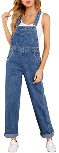 Roskiky Women's Denim Overalls, Comfortable Plus Size Bib Overalls, Indigo Skylight, XX-Large