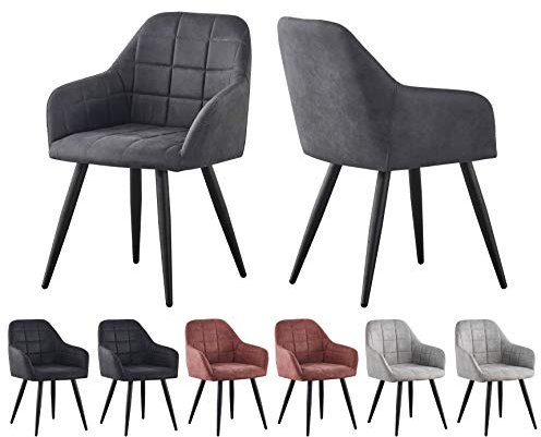 mcc direct Esszimmerstuhl im 2er Set aus Kunstvelourleder mit Metallbeinen Designerstuhl Küchenstuhl Adrian (Grau)