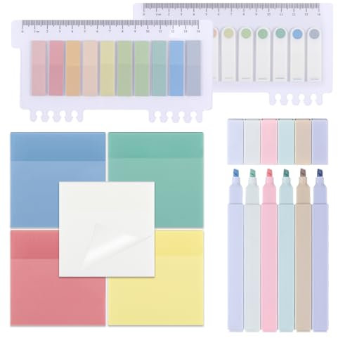 moinkerin 700 Stücke Haftnotizen mit 6 Stück Textmarker Pastell,Sticky Notes Textmarker Set für Lesezeichen,Studieren,Büro,Schulplaner Memo
