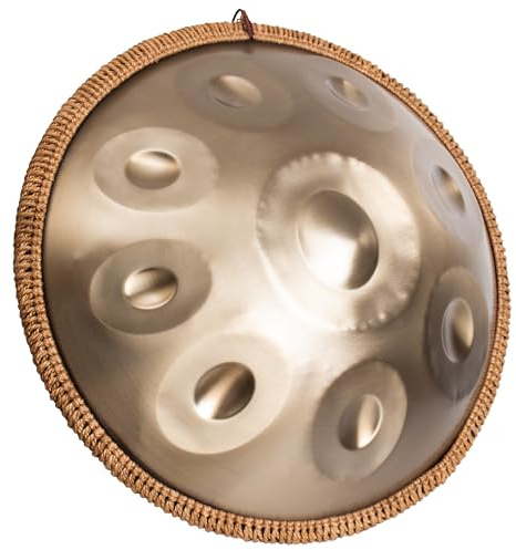 LOMUTY Handpan, Tambor de Acero, Handpan-Drum con Baquetas, Funda, Soporte y Partituras, para Meditación, Yoga, 45cm G Mayor, Dorado