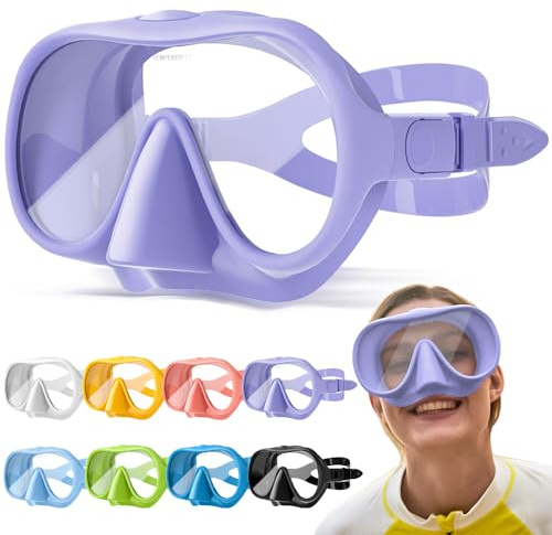 HINATAA Kit de plongée pour adulte, macaron sans cadre, lunettes de plongée ultra large 180°, anti-buée, masque de plongée professionnel, anti-fuite, lunettes de natation pour femmes et hommes, violet
