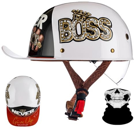 RQTEUYE Retro Halbschalenhelm mit ECE-Zulassung,Vintage Motorradhelm Baseball Cap mit Versenkbare Sonnenblende und Schnellverschluss,Cruiser Chopper Scooter Jethelm Herren Damen Helm M-XXL