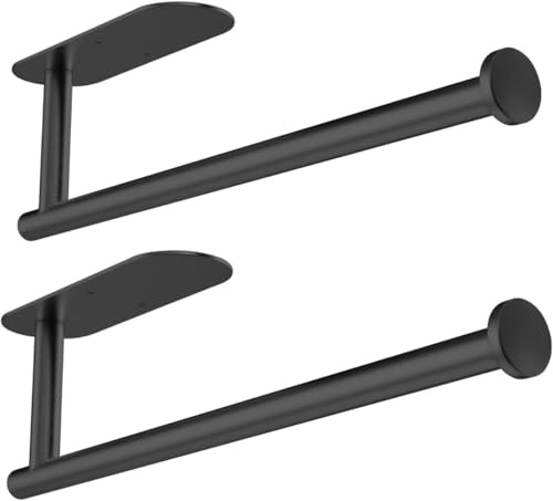 2 Pièces Porte Rouleau Papier Cuisine, Porte Essuie Tout Cuisine sans Perçage, Supports pour Papier Essuie-Tout, Dérouleur Porte Rouleau de Cuisine Mural pour Cuisine, Salle de Bain, Placards,Noir